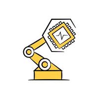 robotic arm picking microchip icon vector