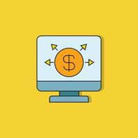 dollar on desktop computer icon on yellow background vector