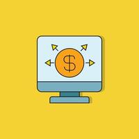 dollar on desktop computer icon on yellow background vector