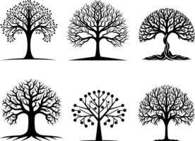 conjunto de árbol silueta, vector aislado en blanco antecedentes