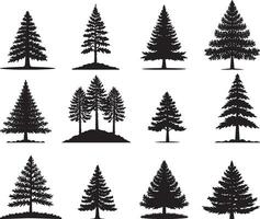 Set of pine tree silhouette. pine tree landscape, vector. on isolated white background vector