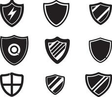 Set of Black Shield Icon in isolated on white background. Shield symbol vector