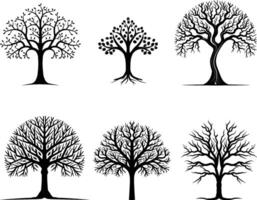 conjunto de árbol silueta, vector aislado en blanco antecedentes