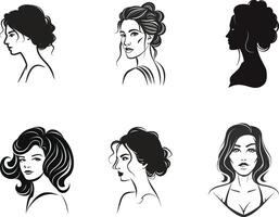 Set of Beautiful Woman With Hairstyle Silhouette, vector on isolated white background