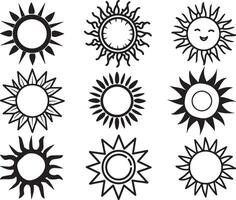 Black and white sun set of icon, vector on isolated white background