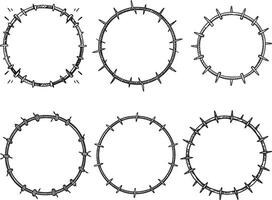 Set of barbed wire frames. Hand drawn vector, illustration in sketch style. Design element for military, security, prison, slavery concepts vector