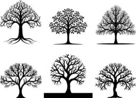 conjunto de árbol silueta, vector aislado en blanco antecedentes