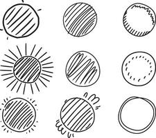 Set of Cute Hand Drawn Circle Shapes, vector on isolated white background