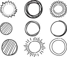 Set of Cute Hand Drawn Circle Shapes, vector on isolated white background