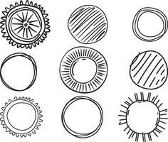 Set of Cute Hand Drawn Circle Shapes, vector on isolated white background