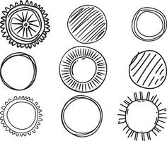 conjunto de linda mano dibujado circulo formas, vector en aislado blanco antecedentes