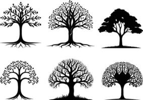 conjunto de árbol silueta, vector aislado en blanco antecedentes