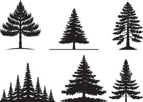 conjunto de pino árbol silueta. pino árbol paisaje, vector. en aislado blanco antecedentes vector