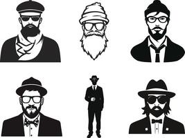 Set of Hipsters Vector Silhouette, vector