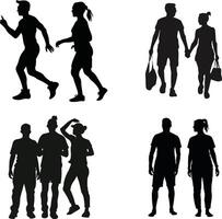 Set of People Activity Silhouette, vector on isolated white background