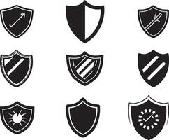 Set of Black Shield Icon in isolated on white background. Shield symbol vector