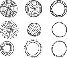 Set of Cute Hand Drawn Circle Shapes, vector on isolated white background