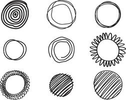 Set of Cute Hand Drawn Circle Shapes, vector on isolated white background