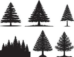 conjunto de pino árbol silueta. pino árbol paisaje, vector. en aislado blanco antecedentes vector