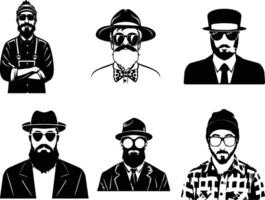 Set of Hipsters Vector Silhouette, vector