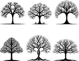 conjunto de árbol silueta, vector aislado en blanco antecedentes