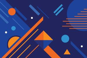 Minimal geometric background. Dynamic blue shapes composition with orange lines. Abstract background modern hipster futuristic graphic. Vector abstract background texture design