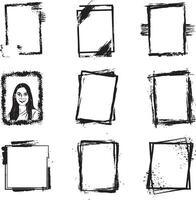 Black and white Set of Grunge Photo Edge portrait Frame, vector on isolated white background