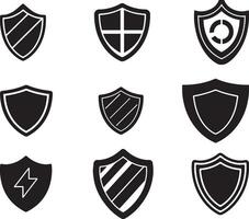 Set of Black Shield Icon in isolated on white background. Shield symbol vector