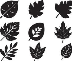 Black Leaf set of vector isolated from the background. Leaf icon different shape in modern flat style