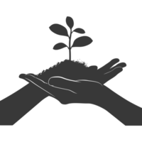 AI generated Silhouette Two Hand holding soil with growing sprout black color only png