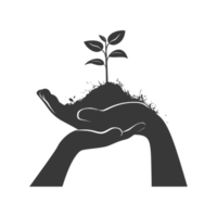 AI generated Silhouette Two Hand holding soil with growing sprout black color only png