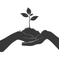 AI generated Silhouette Two Hand holding soil with growing sprout black color only png