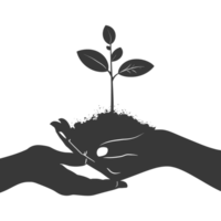 AI generated Silhouette Two Hand holding soil with growing sprout black color only png