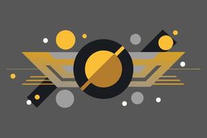 Tech geometric background with abstract golden and grey circles. Vector banner design