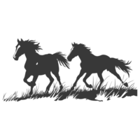 AI generated Silhouette two horses galloping png