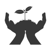 AI generated Silhouette Two Hand holding soil with growing sprout black color only png