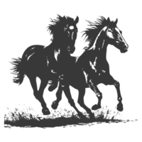 AI generated Silhouette two horses galloping png