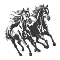 AI generated Silhouette two horses galloping png