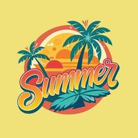 Summer design template with palm tree and lettering. Vector illustration.