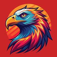 eagle head vector illustration on a colorful background with stripes and sun