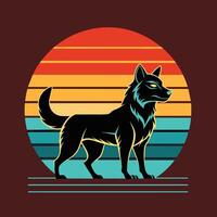 lobo en el puesta de sol. vector ilustración de un lobo en el puesta de sol.