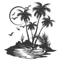 AI generated Silhouette an oasis in the desert black color only png