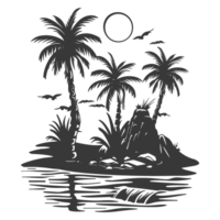 AI generated Silhouette an oasis in the desert black color only png