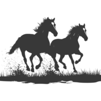 AI generated Silhouette a horses galloping black color only png