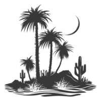 AI generated Silhouette an oasis in the desert black color only png