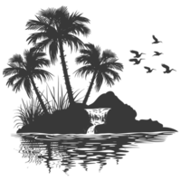 AI generated Silhouette an oasis in the desert black color only png