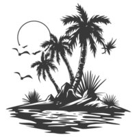 AI generated Silhouette an oasis in the desert black color only png