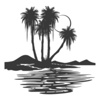 AI generated Silhouette an oasis in the desert black color only png