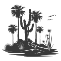 ai généré silhouette un oasis dans le désert noir Couleur seulement png