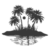 AI generated Silhouette an oasis in the desert black color only png